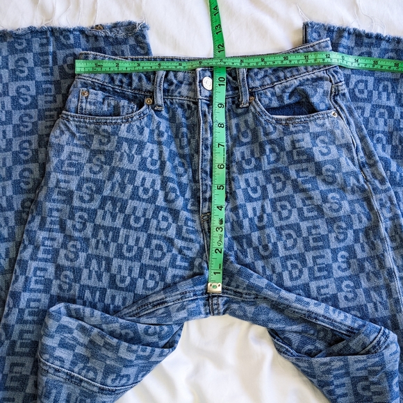 Urban Outfitters BDG Nudes Lettering High Waisted Wide Leg Raw Hem Denim Jeans - Picture 14 of 15